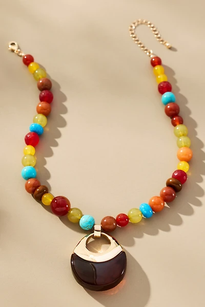Beaded Resin Pendant Necklace
