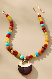 Beaded Resin Pendant Necklace