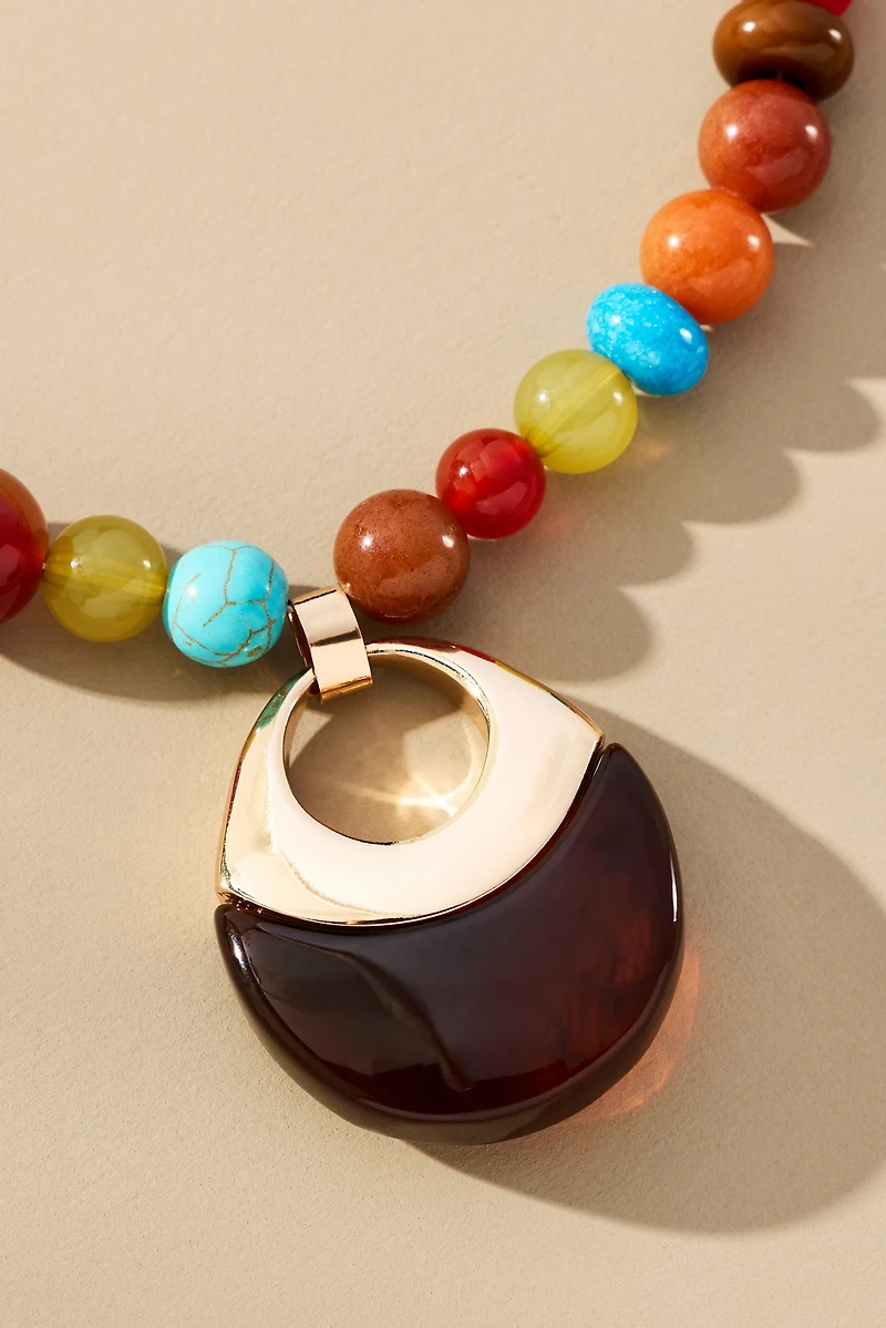 Beaded Resin Pendant Necklace