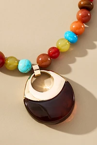 Beaded Resin Pendant Necklace