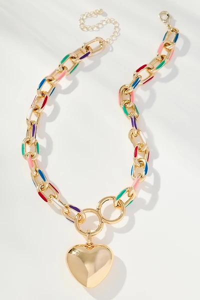 Multicolor Link Heart Pendant Necklace