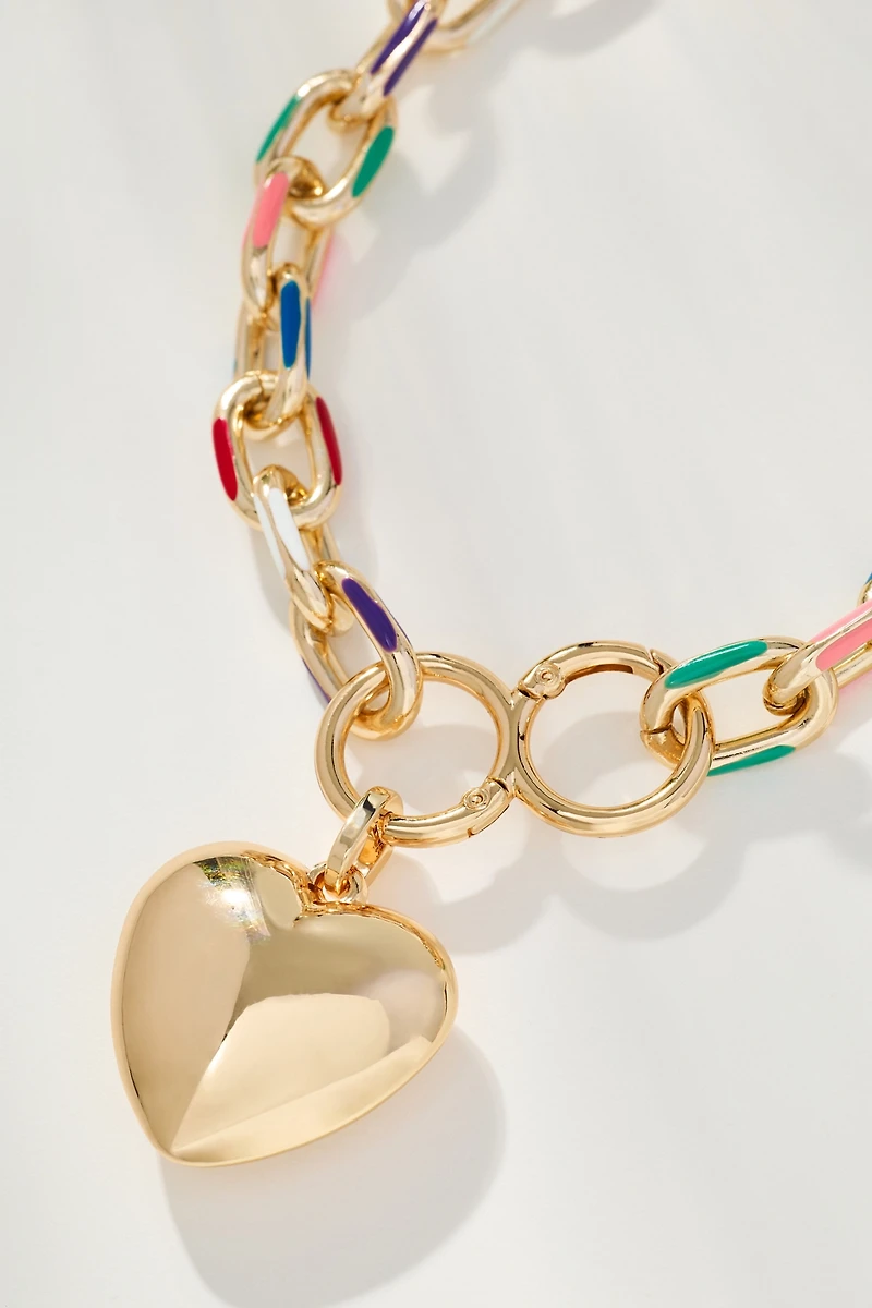 Multicolor Link Heart Pendant Necklace