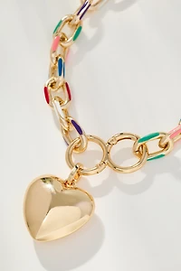 Multicolor Link Heart Pendant Necklace