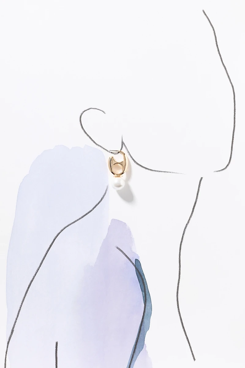 Pop Tab Pearl Huggie Hoop Earrings