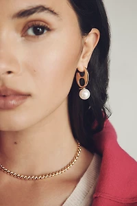 Pop Tab Pearl Huggie Hoop Earrings