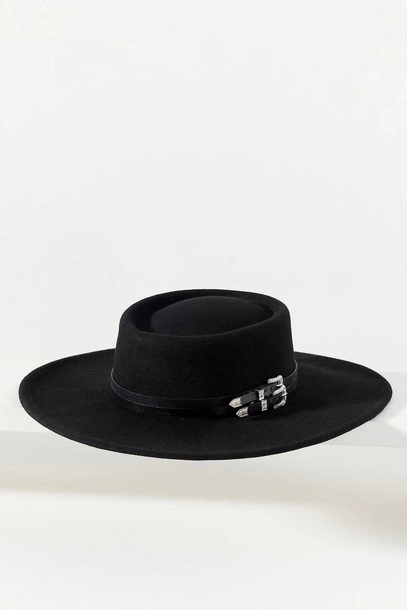 San Diego Hat Co. Ella Double-Belt Wool Boater