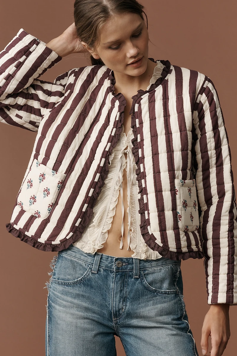 Ophelia & Indigo Reversible Quilted Floral Jacket