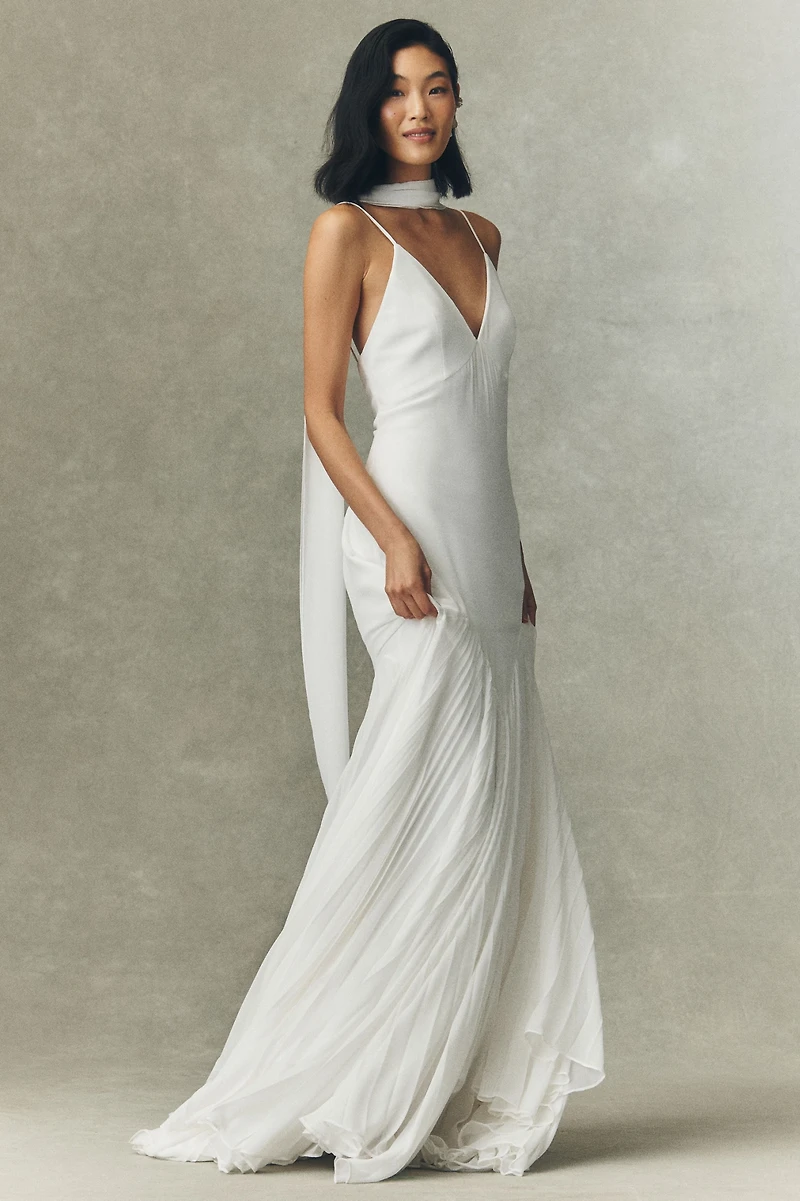 Besa Edin V-Neck Chiffon A-Line Wedding Gown