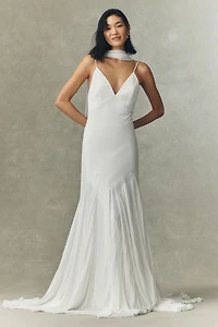 Besa Edin V-Neck Chiffon A-Line Wedding Gown