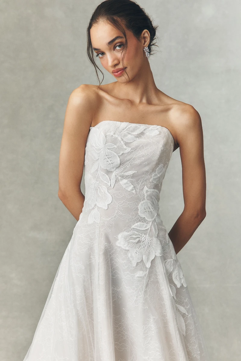 Jenny by Yoo Carmella Off-Shoulder Appliqué Lace A-Line Wedding Gown