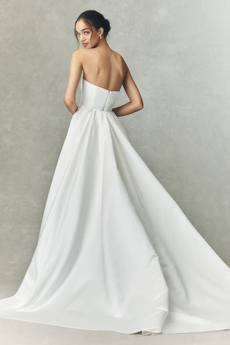 Jenny by Yoo Elsie Strapless Sweetheart Satin Wedding Gown