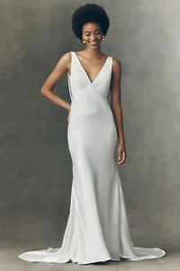 Jenny by Yoo Remy Satin V-Neck Open-Back Wedding Gown