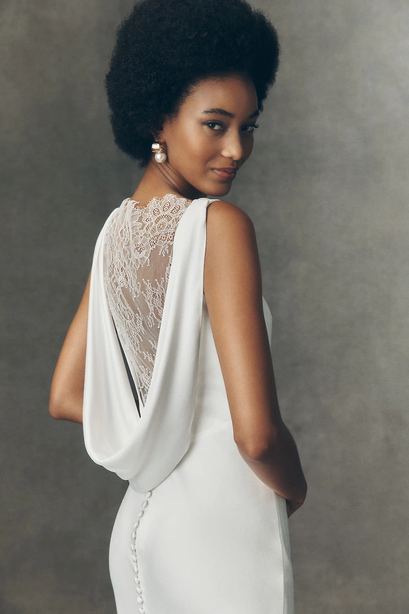 Jenny by Yoo Remy Satin V-Neck Open-Back Wedding Gown