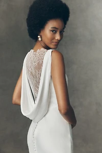 Jenny by Yoo Remy Satin V-Neck Open-Back Wedding Gown