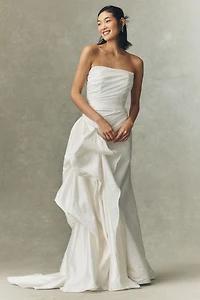 Watters Monroe Strapless Ruffled Column Wedding Gown