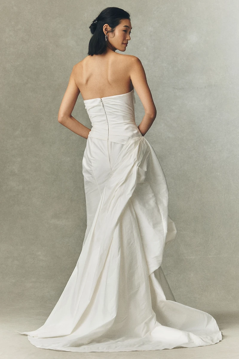 Watters Monroe Strapless Ruffled Column Wedding Gown