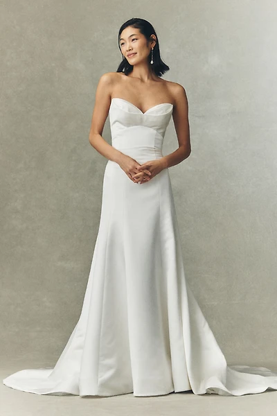 Watters Lucette Strapless Satin Wedding Gown