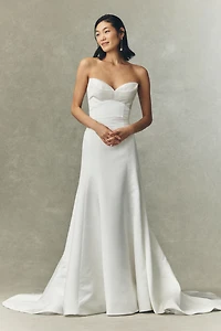 Watters Lucette Strapless Satin Wedding Gown