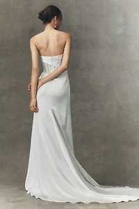 Watters Sonya Strapless Sheer Satin Column Wedding Gown