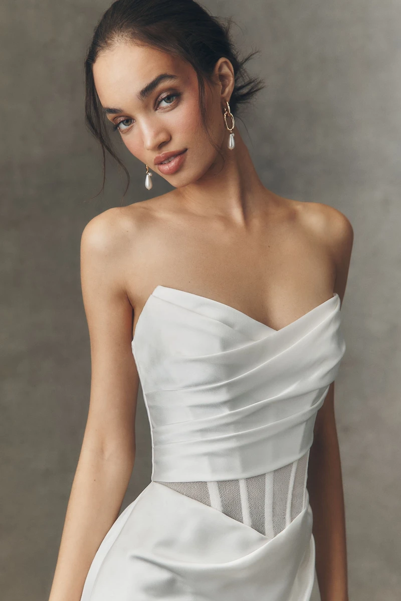 Watters Sonya Strapless Sheer Satin Column Wedding Gown