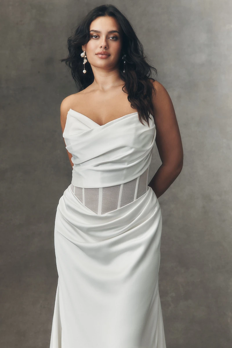 Watters Sonya Strapless Sheer Satin Column Wedding Gown