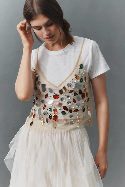By Anthropologie Jewel-Embellished Sheer Cami