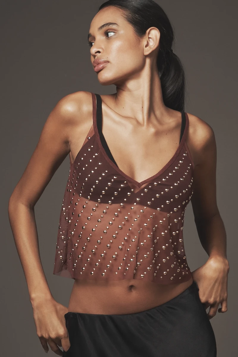 By Anthropologie Studded Sheer Mesh Cami