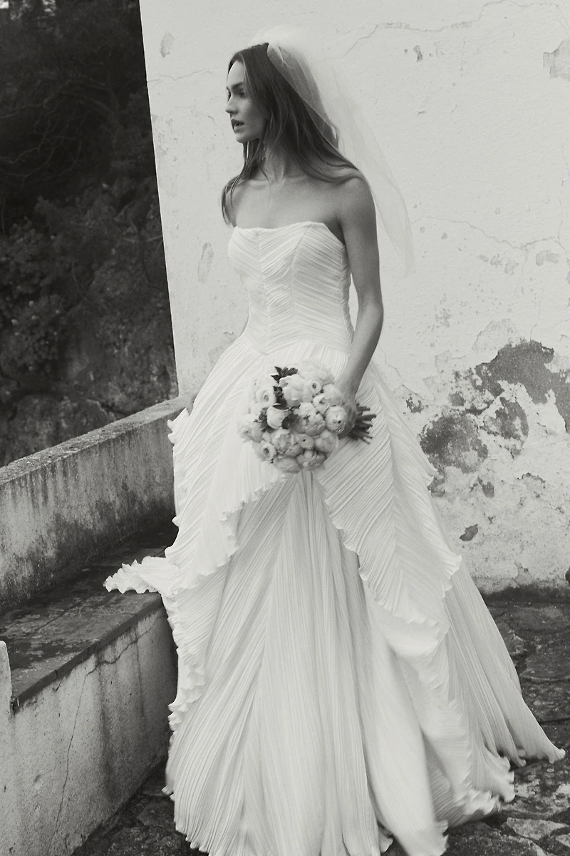 BHLDN Eleonara Strapless Pleated Fit & Flare Wedding Gown