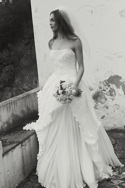 BHLDN Eleonara Strapless Pleated Fit & Flare Wedding Gown