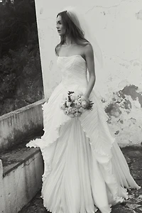 BHLDN Eleonara Strapless Pleated Fit & Flare Wedding Gown
