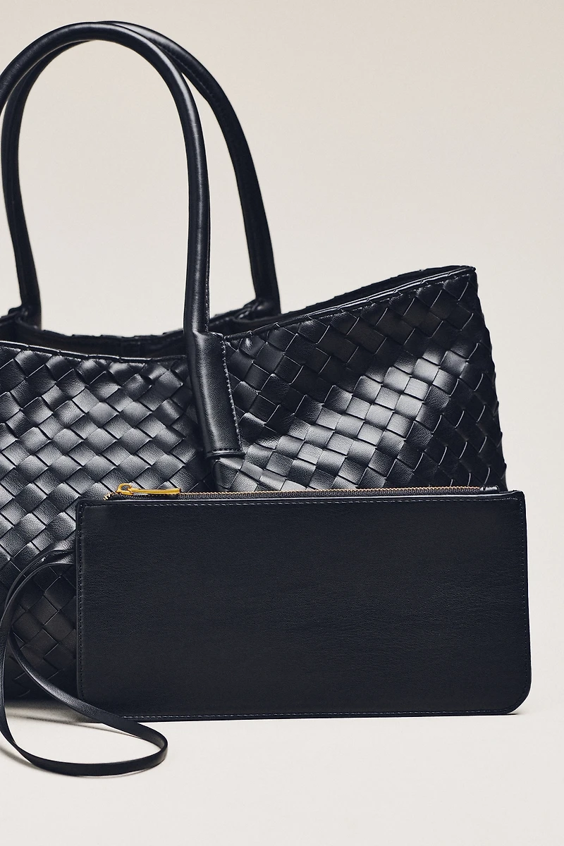 Woven Faux-Leather Tote