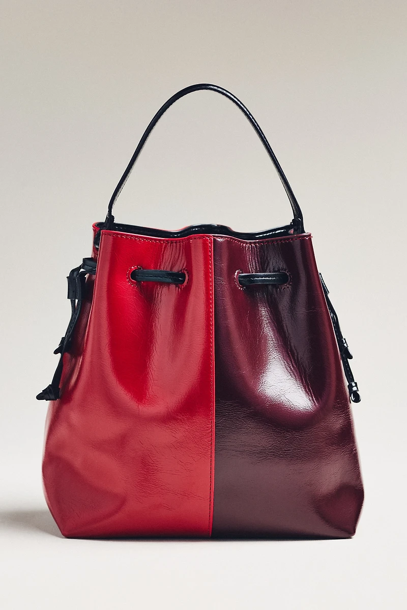 Two-Tone Cinched Bucket Bag