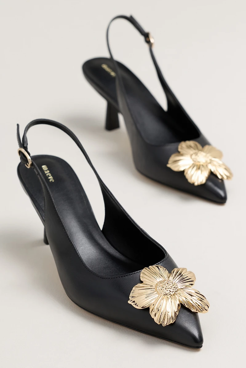 Maeve Flower Hardware Detail Slingback Heels