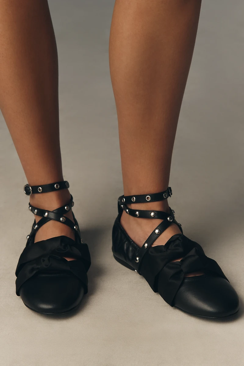 Maeve Moto Strap Studded Ballet Flats