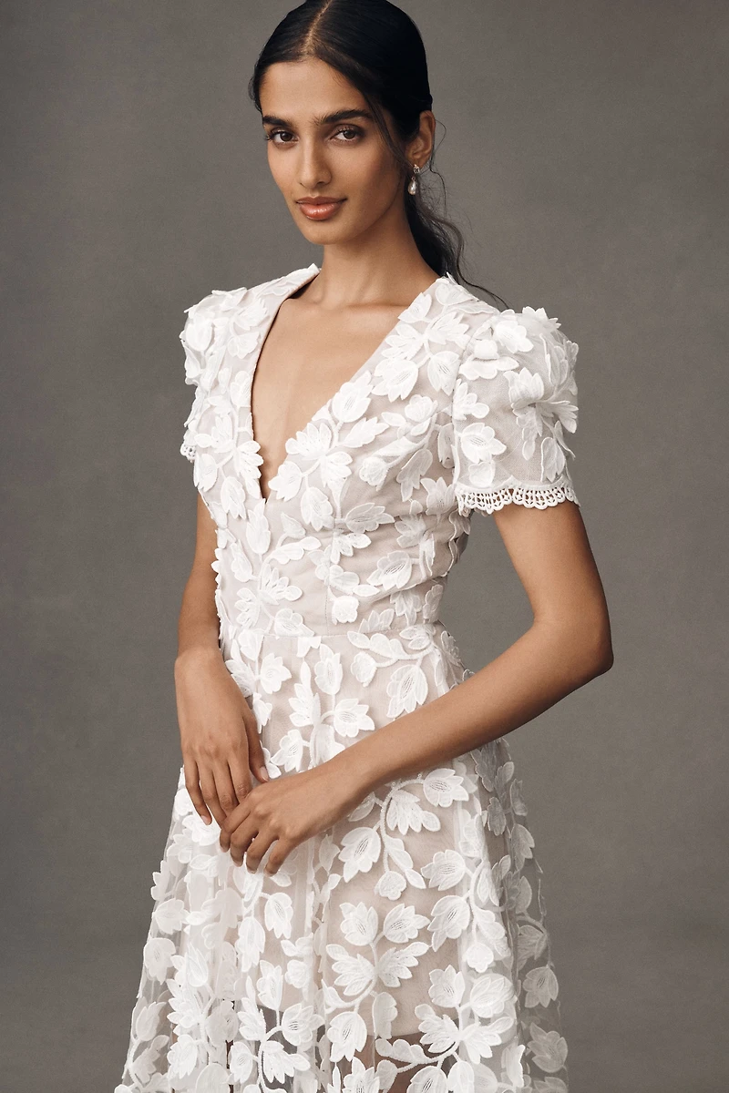 Helsi Clara Puff-Sleeve Sheer Floral Appliqué Maxi Dress