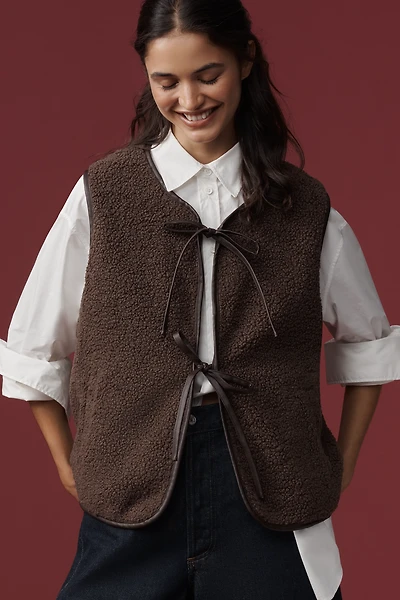 By Anthropologie Faux-Shearling Tie-Front Vest