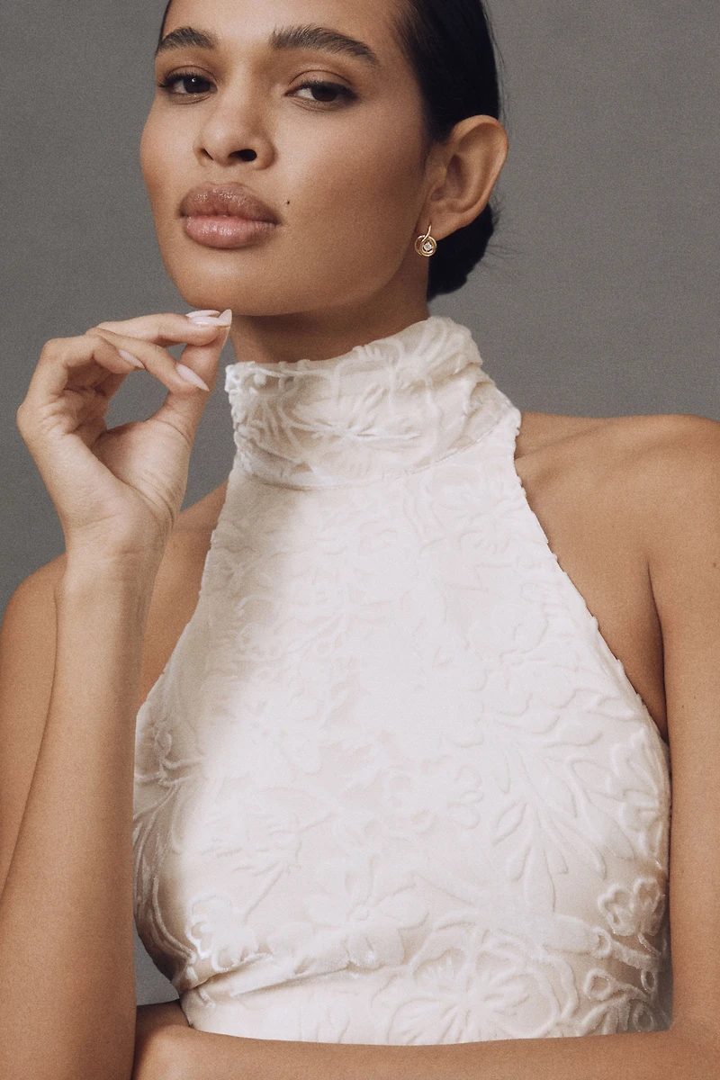 BHLDN High-Neck Velvet Scallop-Hem Maxi Dress