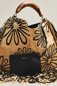 Farm Rio Fringed Raffia Mini Hand Bag
