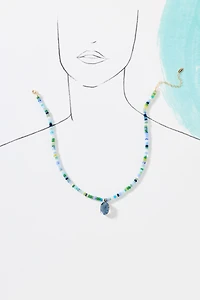 Colorful Beaded Stone Pendant Necklace