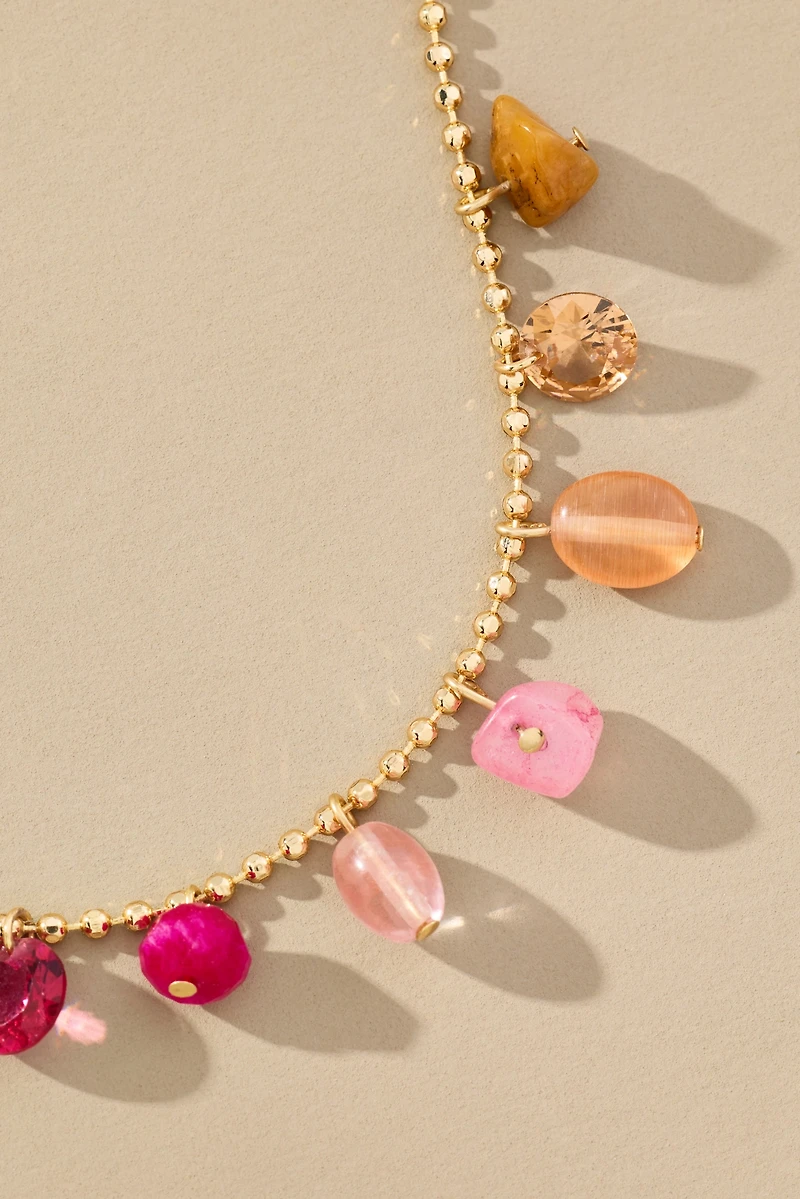 Beaded Multi Stone Charm Necklace
