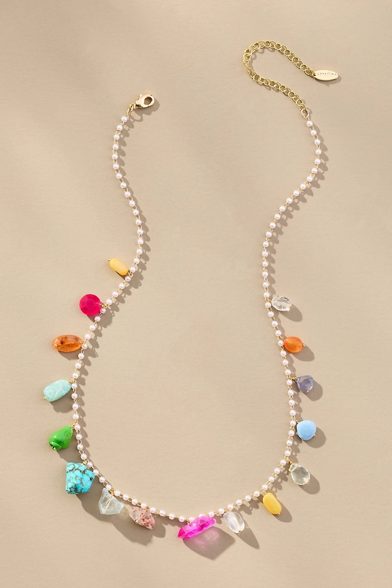 Multi Colorful Stone Pearl Necklace