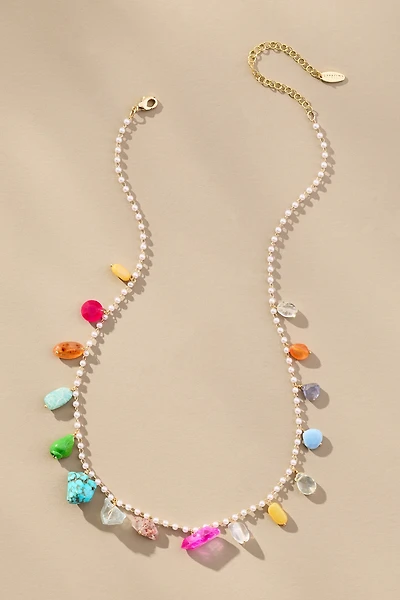 Multi Colorful Stone Pearl Necklace