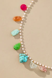 Multi Colorful Stone Pearl Necklace
