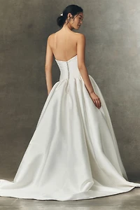 Watters Emmaretta Strapless Drop-Waist Ball-Skirt Wedding Gown