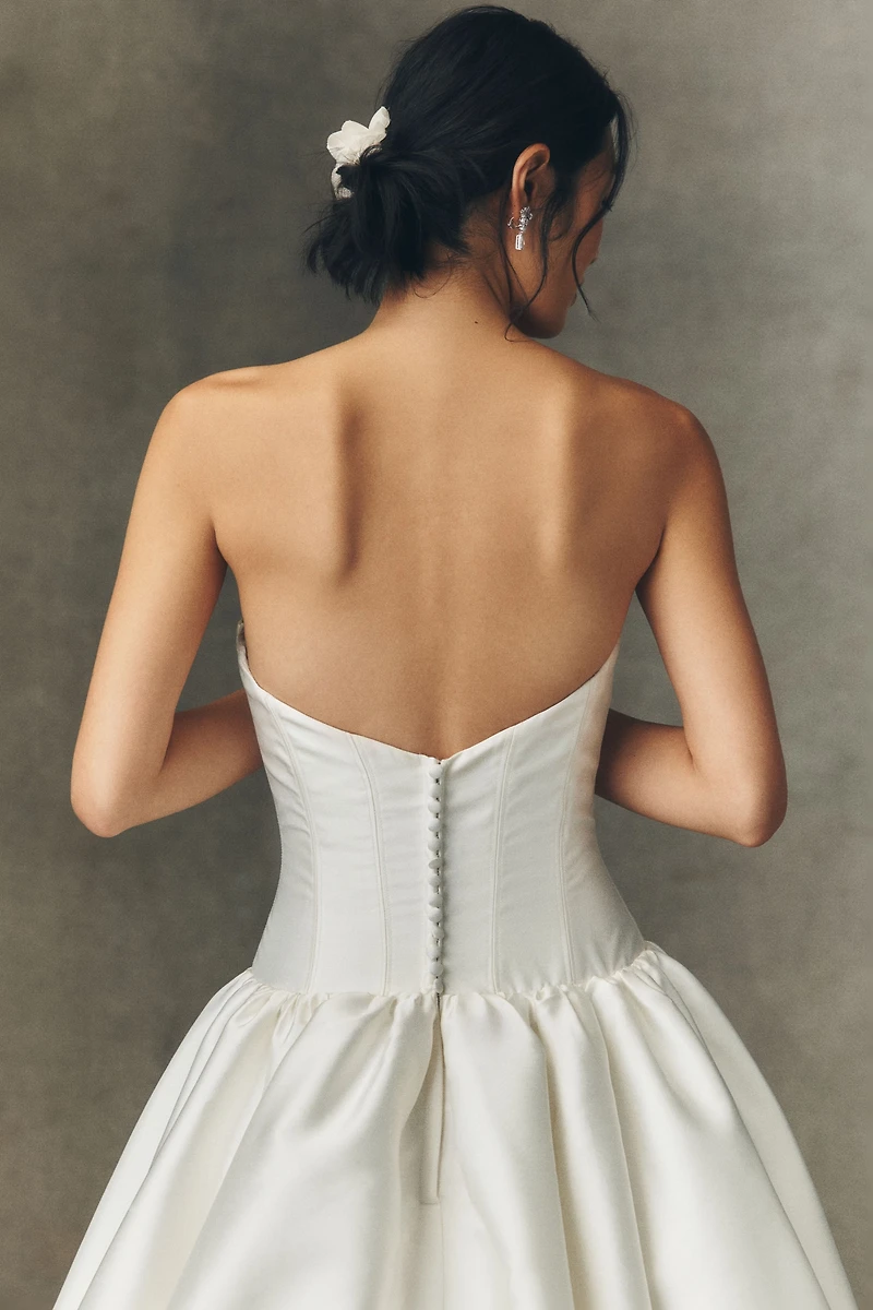 Watters Emmaretta Strapless Drop-Waist Ball-Skirt Wedding Gown