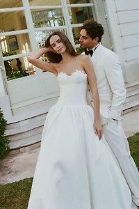 Watters Emmaretta Strapless Drop-Waist Ball-Skirt Wedding Gown