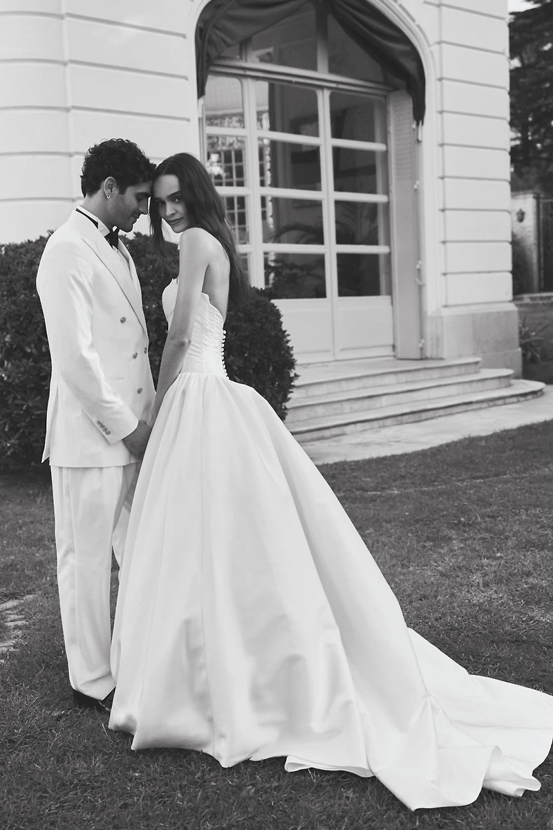 Watters Emmaretta Strapless Drop-Waist Ball-Skirt Wedding Gown