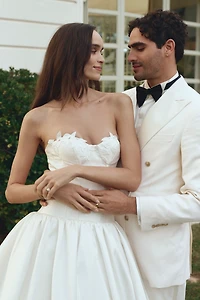 Watters Emmaretta Strapless Drop-Waist Ball-Skirt Wedding Gown