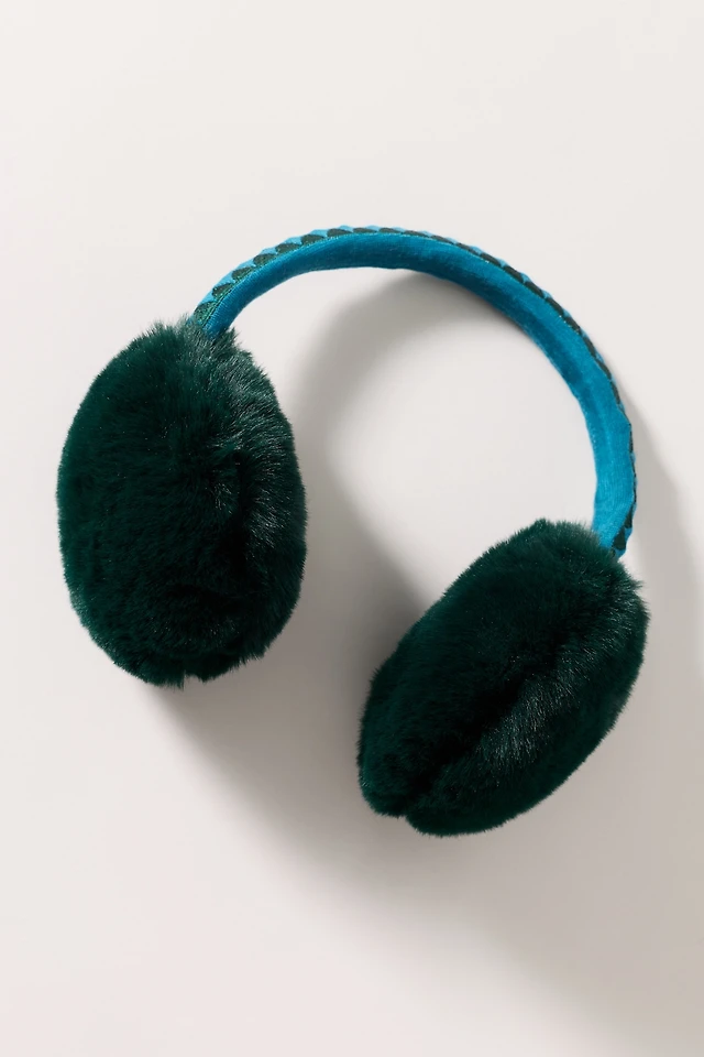 Rare! NWT Anthropologie Violet & Brooks Embroidered Faux Fur Earmuffs Mint Anthropologie Violet & Brooks, Faux Fur Sporty Earmuffs  main image 2