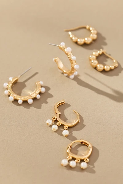Mini Pearl Hoop Earrings, Set of 3